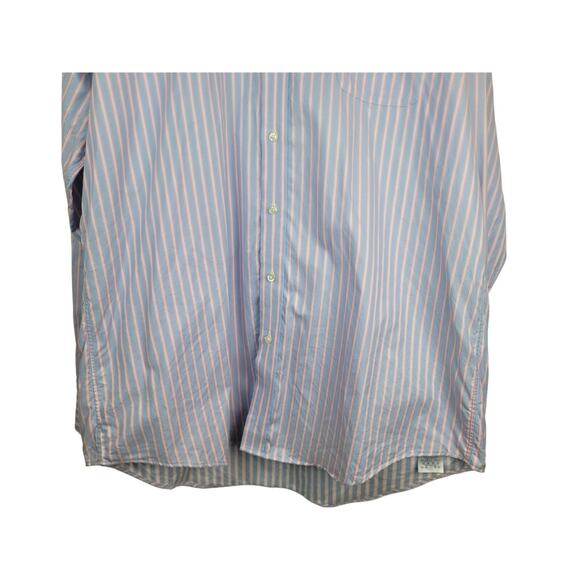 Lands End Mens Super Fine 2-Ply Yarn Striped Pink Blue Button Up Size 17/37 Tall - Picture 3 of 13